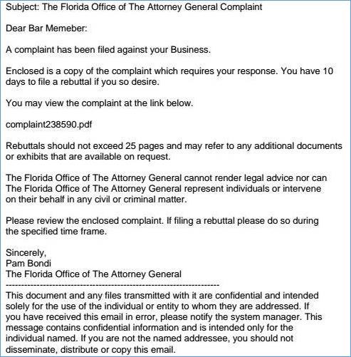 Florida Attorney General fake warning